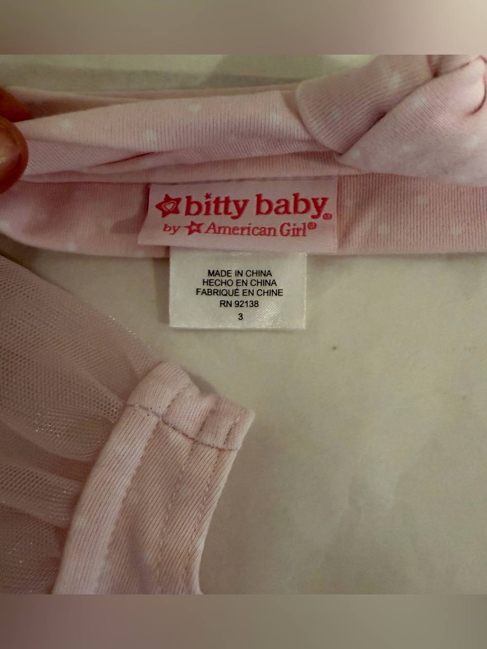 American Girl Bitty Baby Light Pink Polka Dot Leotard with Headband - Picture 4 of 6